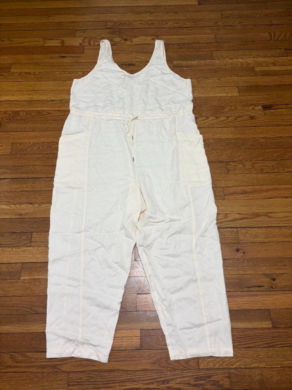 Calia Womens Sleeveless Jumpsuit Size XL Ivory Lyocell Tapered Cropped Leg